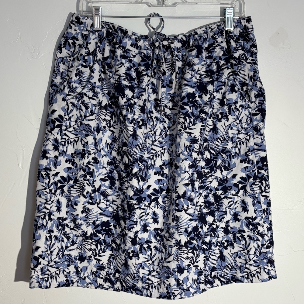 Floral Blue and White Linen Skirt